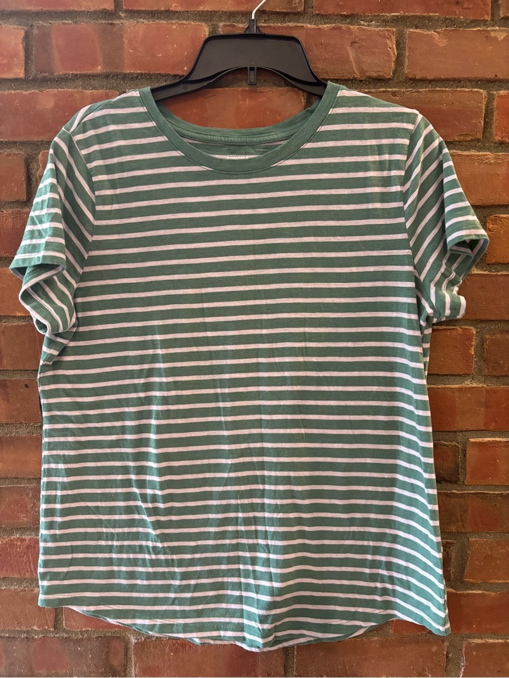 Striped Green and Lavender Crew Neck T-Shirt